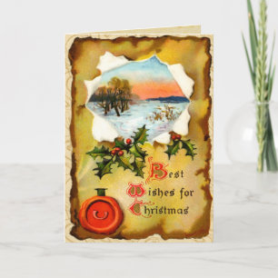 Festividades Cartão de Natal de Pergaminho Vintage
