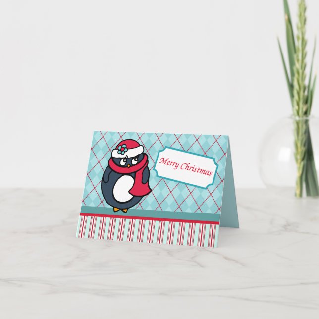 Festividades Cartão de Natal de Pinguim (Frente)