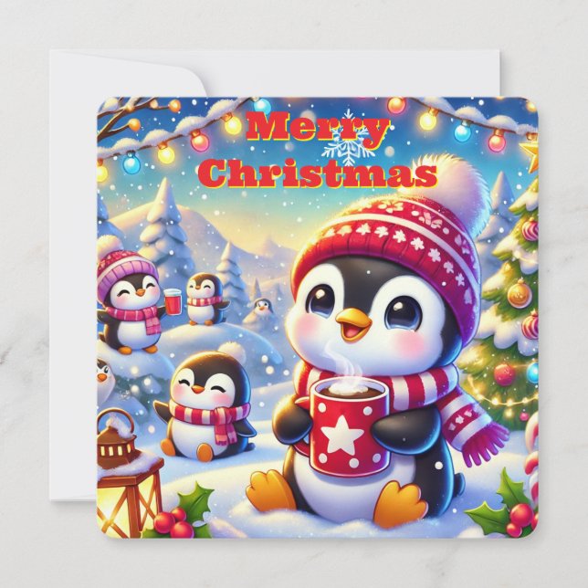 Festividades Cartão de Natal de Pinguim (Frente)