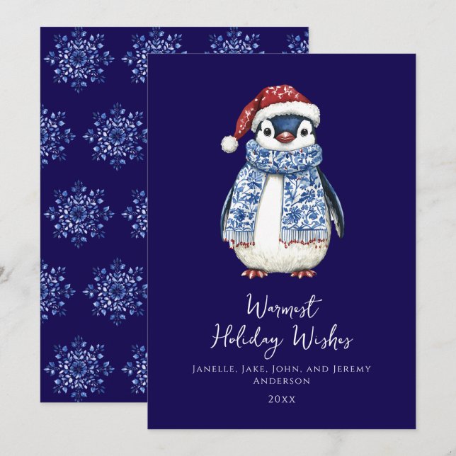 Festividades Cartão de Natal de Pinguim Bonito (Frente/Verso)