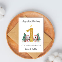 Cartão de Natal de Pinguim do Primeiro Natal de Gê