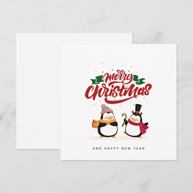 Festividades Cartão de Natal de Pinguim Engraçado, Feliz Natal  (Frente/Verso)