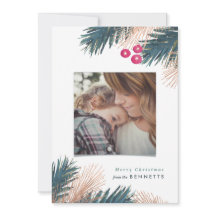 Cartão de Natal de Pinho Metálico e Berries