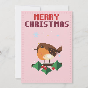 Festividades Cartão de Natal de Pixel Art Rosa Robin