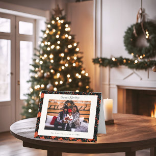 Festividades Cartão de Natal de Poinsettia Negra e Vermelha Mod