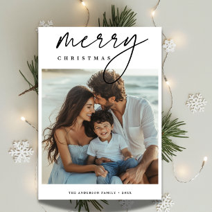Festividades Cartão de Natal de Praia de Foto da Família Modern