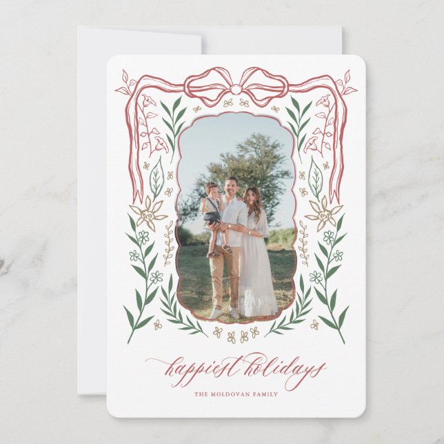 Festividades Cartão de Natal de Quadro de Fita com Arco (Frente)