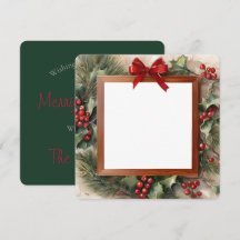 Cartão de Natal de Quadro Fotográfico Holly e Fir