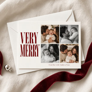 Festividades Cartão de Natal de Quatro Fotos Burgundy Muito Ale
