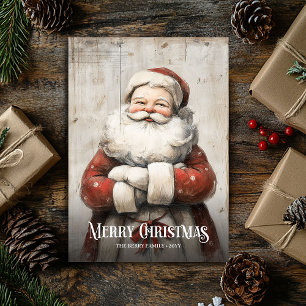 Festividades Cartão de Natal de Santa com Aquarela Vermelha e B
