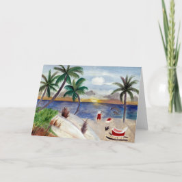 Festividades cartão de Natal de Santa na praia