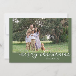 Festividades Cartão de Natal de Script Mínimo Verde de Foto