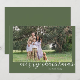 Festividades Cartão de Natal de Script Mínimo Verde de Foto