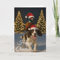 Cartão de Natal de Springer Spaniel e Faisão