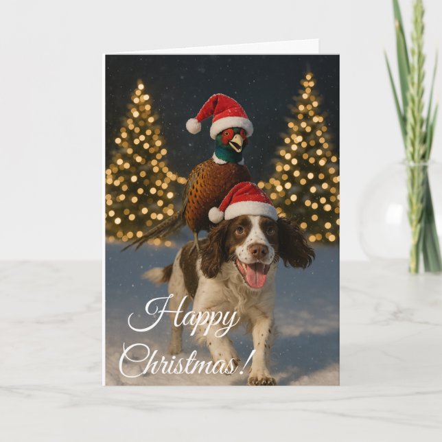 Festividades Cartão de Natal de Springer Spaniel e Faisão (Frente)