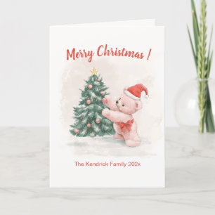 Festividades Cartão de Natal De Urso De Pé-Rosa Retro