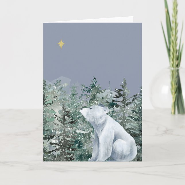 Festividades Cartão de Natal de Urso Polar em Aquarela Azul Mod (Frente)