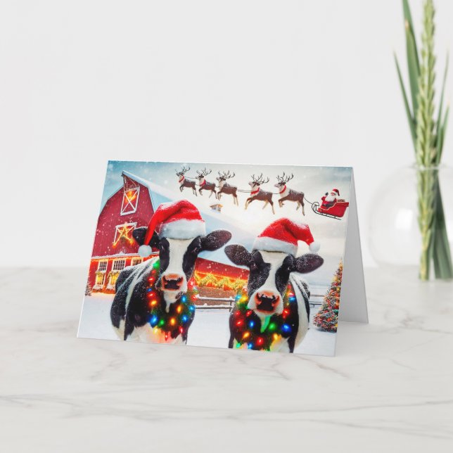 Festividades Cartão de Natal de Vacas Holstein (Frente)