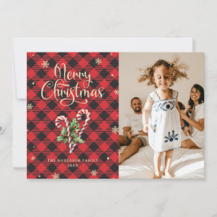 Festividades Cartão de Natal de Xadrez Candy Cane Snowflakes