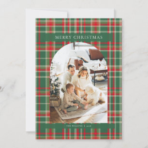 Festividades Cartão de Natal de Xadrez de Tartan Vermelho e Ver