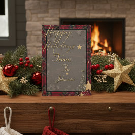 Festividades Cartão de Natal de Xadrez Vermelha Elegante Russo 