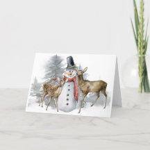 Cartão de Natal do Boneco de Neve na Floresta