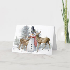Festividades Cartão de Natal do Boneco de Neve na Floresta