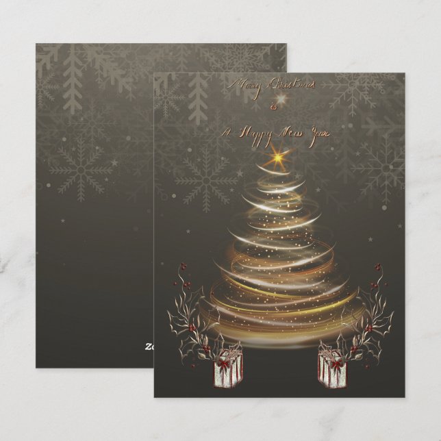 Festividades Cartão de Natal do Brilho Dourado de Natal  (Frente/Verso)