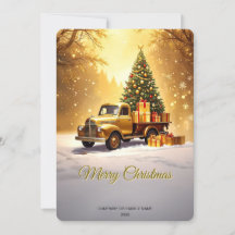Cartão de Natal do Caminhão Dourado Árvore de Nata