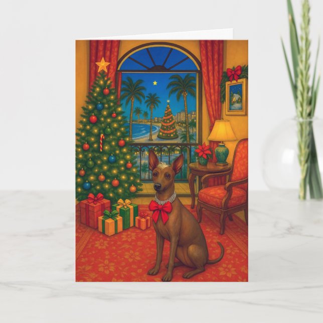 Festividades Cartão de Natal do Cão Peruano sem Pelos (Frente)