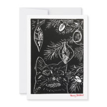 Cartão de Natal do Cat Linocut