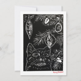 Festividades Cartão de Natal do Cat Linocut