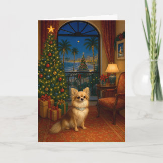 Festividades Cartão de Natal do Chihuahua de Cabelo Longo