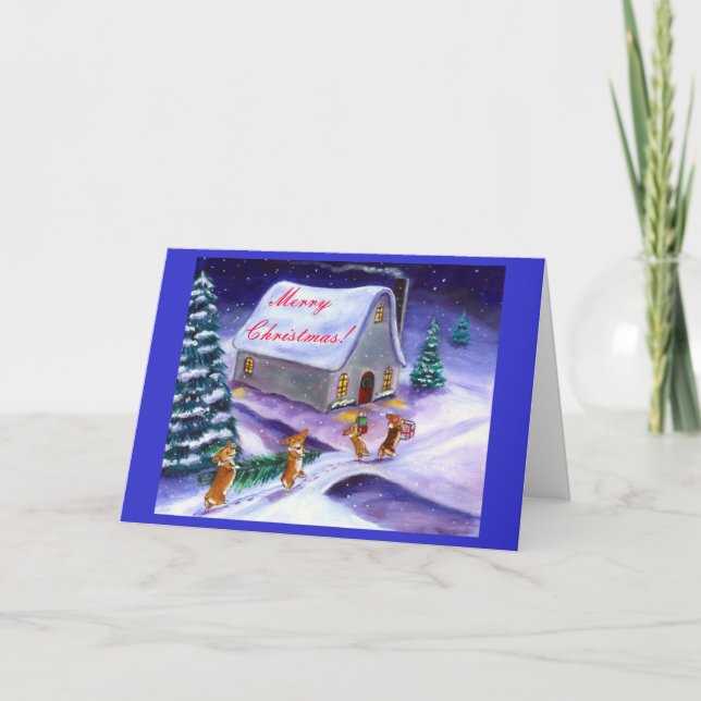Festividades Cartão de Natal do Corgi de Galês do Pembroke (Frente)
