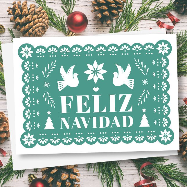 Festividades Cartão de Natal do Estilo Feliz Navidad Papel Pica (Feliz Navidad Papel Picado Style Christmas Card by Fiesta Valley Print)