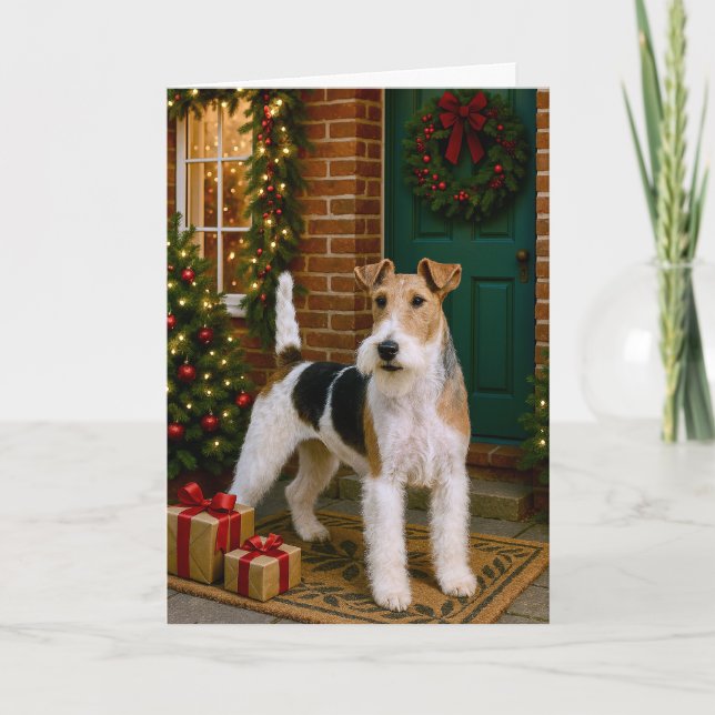 Festividades Cartão de Natal do Fox Terrier (Frente)