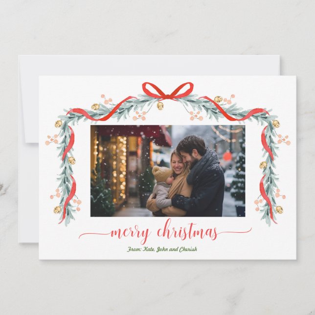 Festividades Cartão de Natal do Garland Bell de Férias Feliz (Frente)