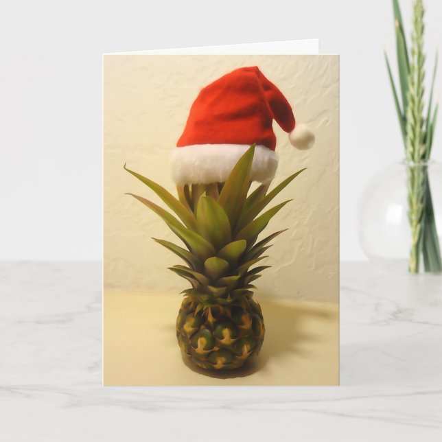 Festividades Cartão de Natal do Havaí Pineapple Santa Hat (Frente)