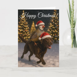 Festividades Cartão de Natal do Labrador Chocolate & Perdiz