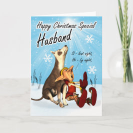Festividades Cartão de Natal do marido bonito, cantando cachorr
