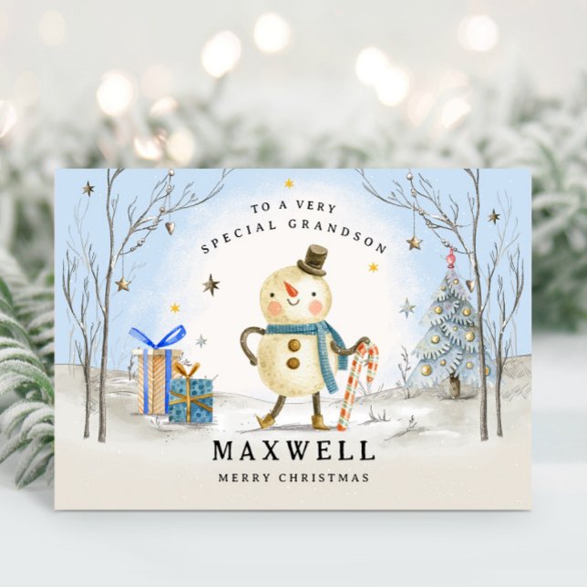 Festividades Cartão de Natal do neto, Cartão de Férias Azul (Criador carregado)