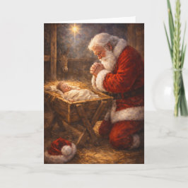 Festividades Cartão de Natal do Papai Noel Ajoelhado no Presépi