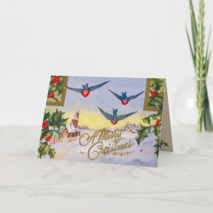 Festividades Cartão de Natal do pássaro do Victorian