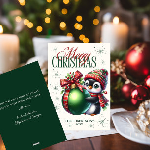 Festividades Cartão de Natal do Pinguim com Cachecol e Chapéu X
