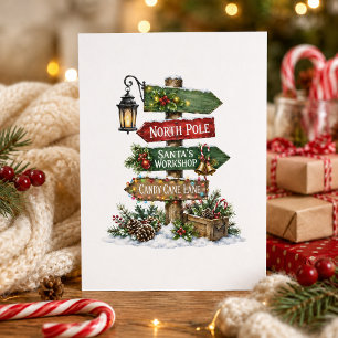 Festividades Cartão de Natal do Polo Norte com Placa de Sinaliz
