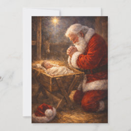Festividades Cartão de Natal do Presépio com Papai Noel ajoelha