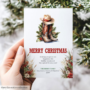 Festividades Cartão de Natal do Velho Oeste com esporas e chapé