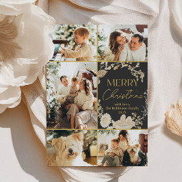 Festividades Cartão de Natal Dourado com Fotografia preto 5 Mod