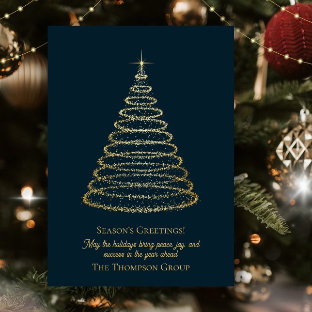 Festividades Cartão de Natal Dourado da Elegante (Elegant Corporate Gold Christmas Tree Holiday Card)