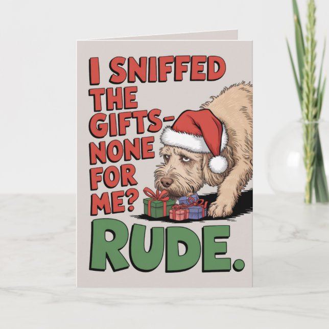 Festividades Cartão de Natal EDITABLE Labradoodle Funny (Frente)